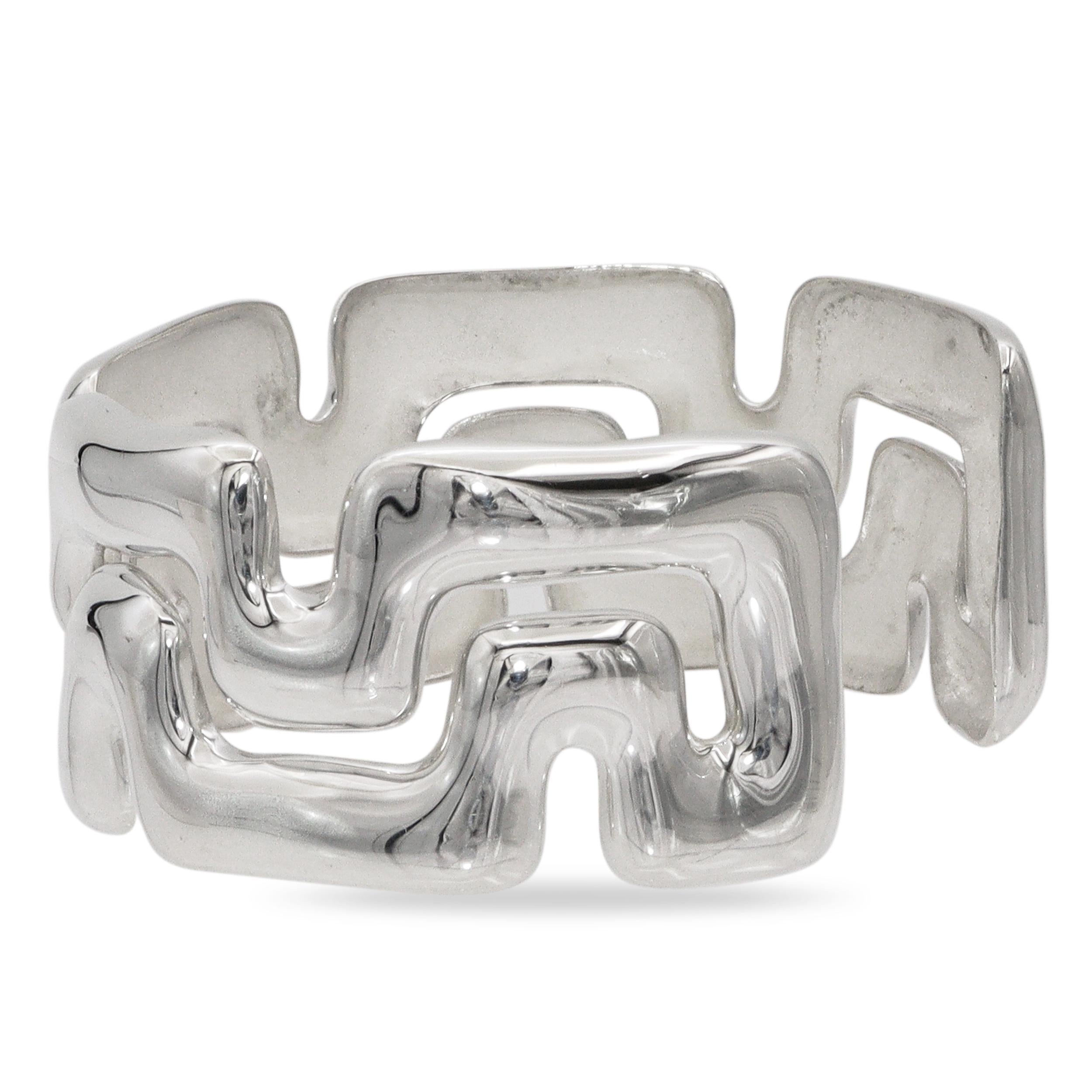 Tiffany & Co. Sterling Silver Puzzle Greek Key Cuff Bracelet