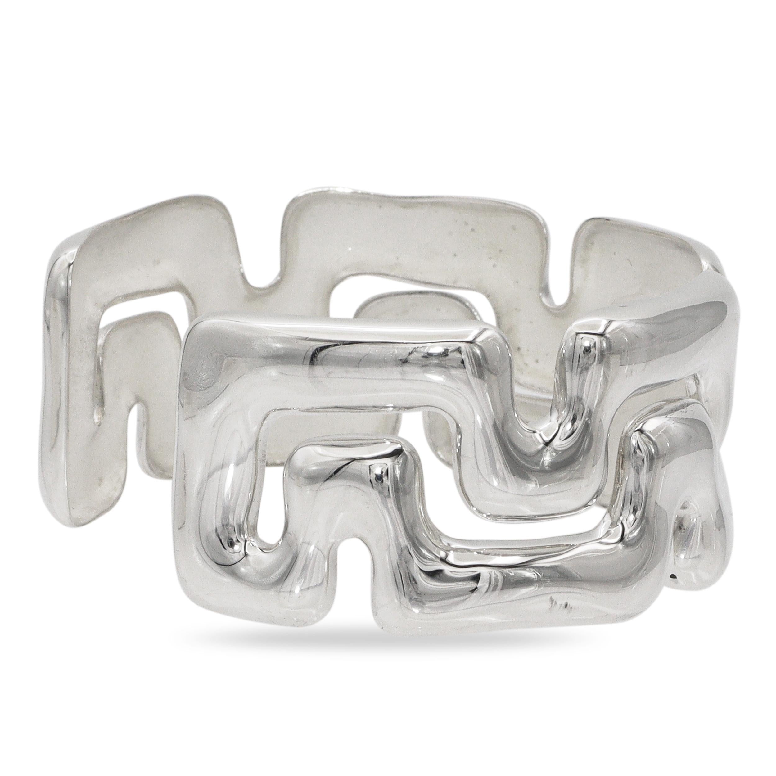 Tiffany & Co. Sterling Silver Puzzle Greek Key Cuff Bracelet