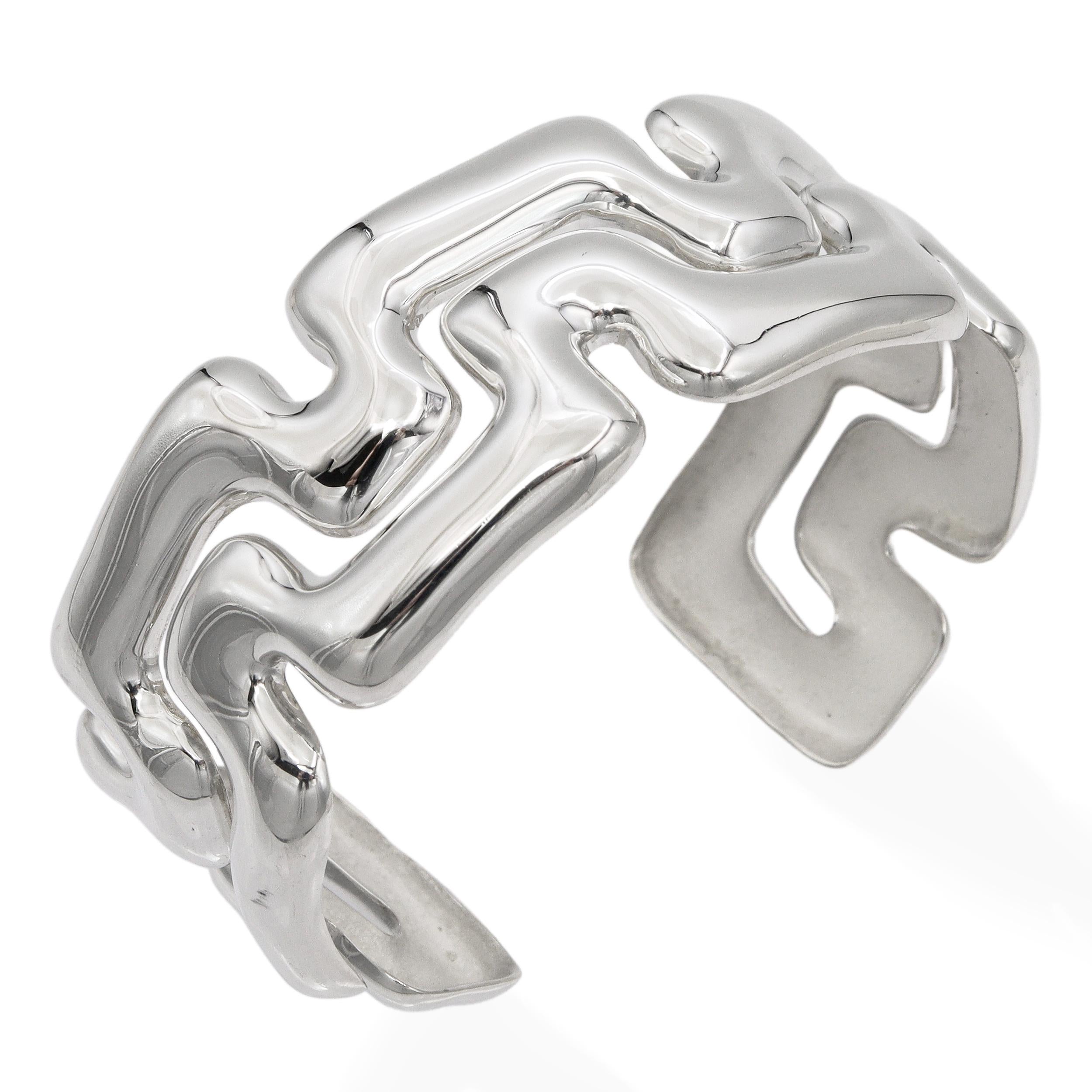 Tiffany & Co. Sterling Silver Puzzle Greek Key Cuff Bracelet