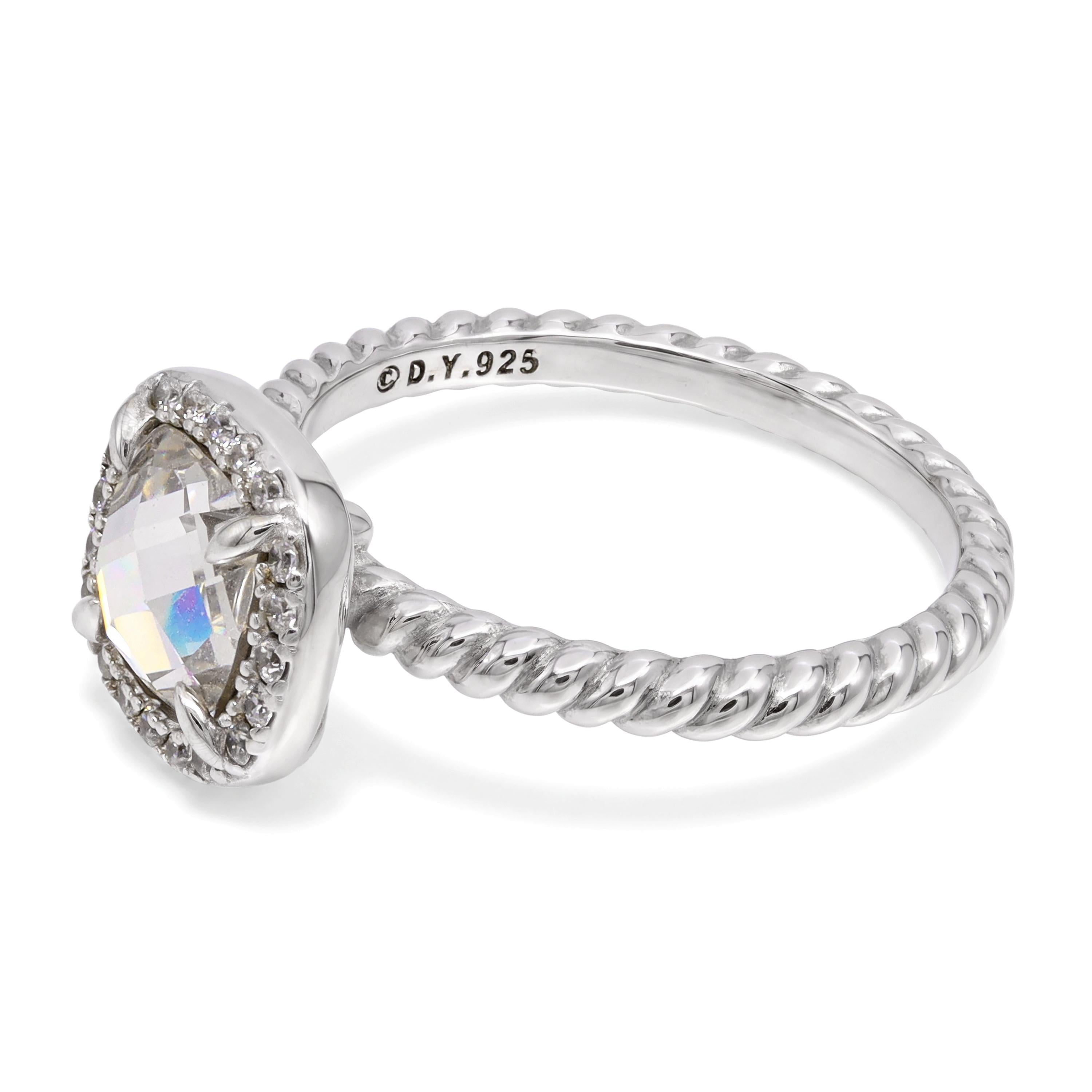 David Yurman Sterling Silver Foil-Backed Quartz & Diamond Ring