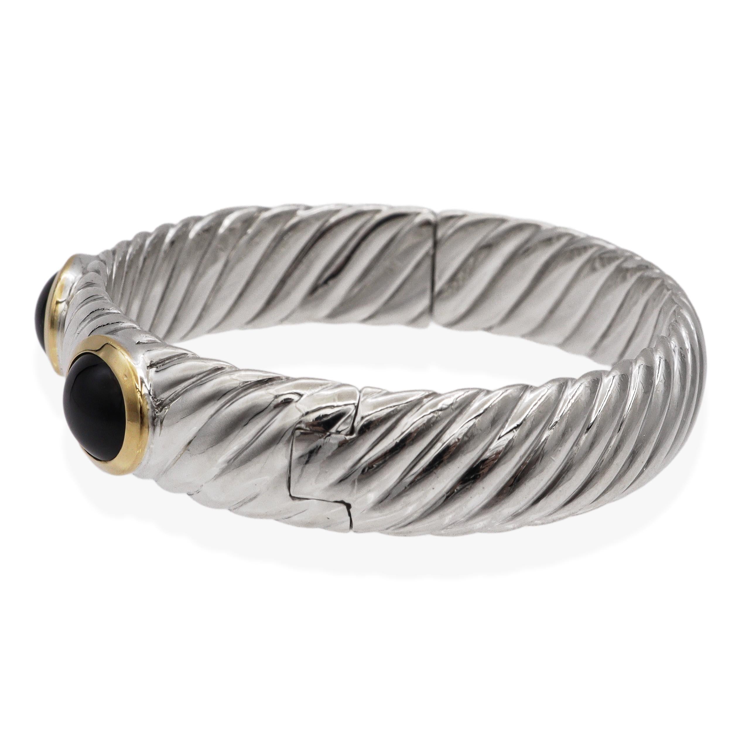 David Yurman Sterling Silver & 18K Yellow Gold Black Onyx Cable Bangle Bracelet