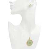 Vintage 14k Yellow Gold Jade Pearl Diamond Fu Symbol Pendant and Earring Set