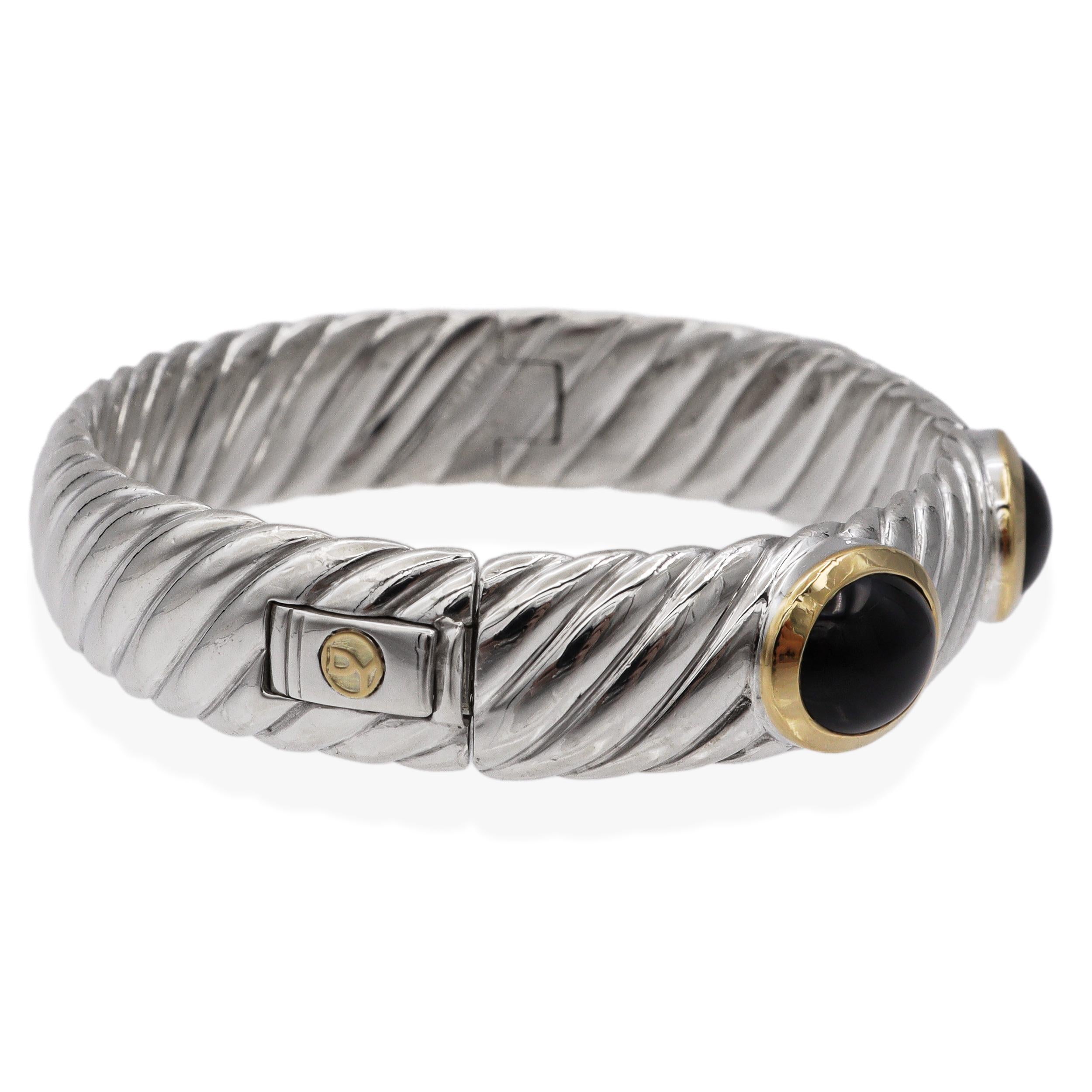 David Yurman Sterling Silver & 18K Yellow Gold Black Onyx Cable Bangle Bracelet