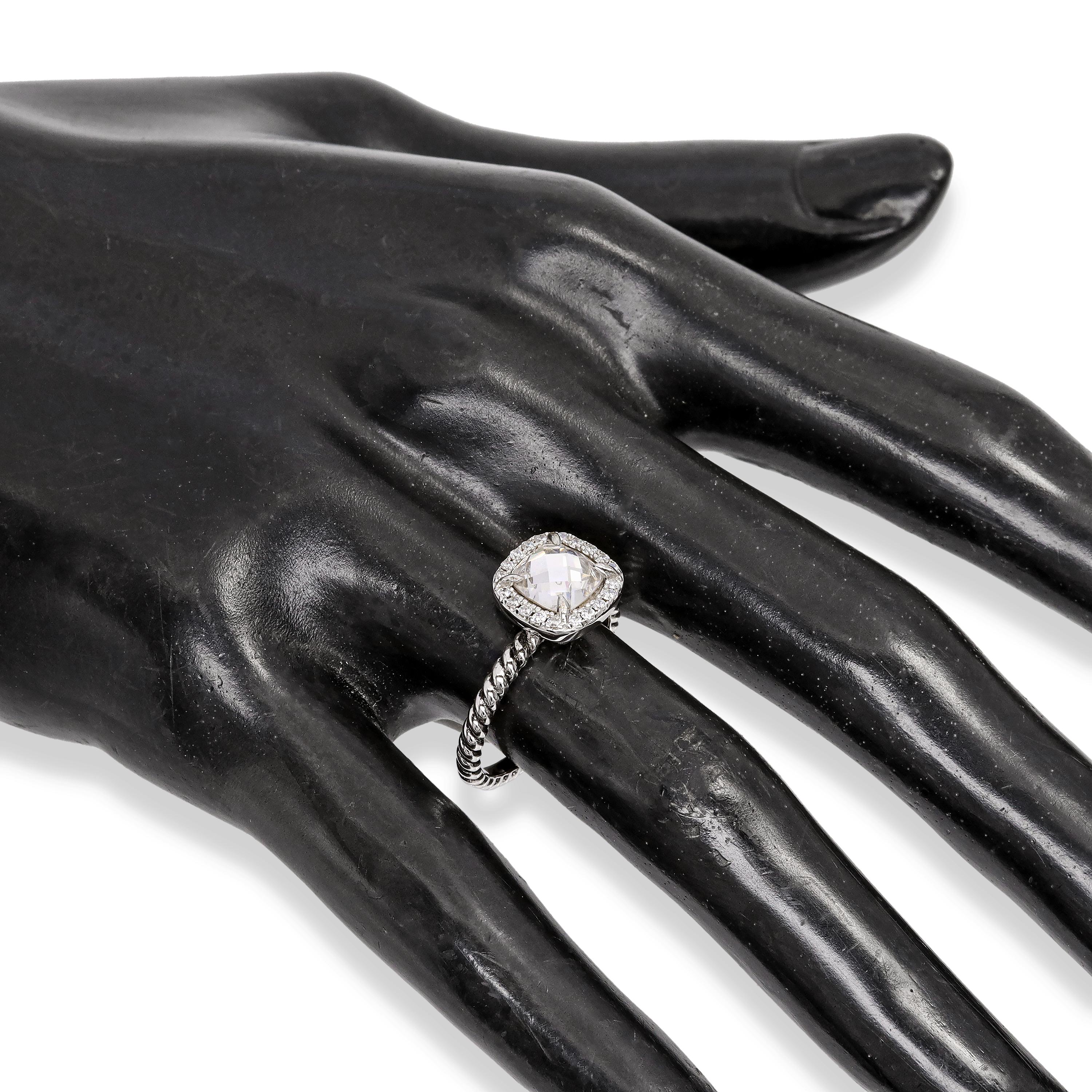 David Yurman Sterling Silver Foil-Backed Quartz & Diamond Ring