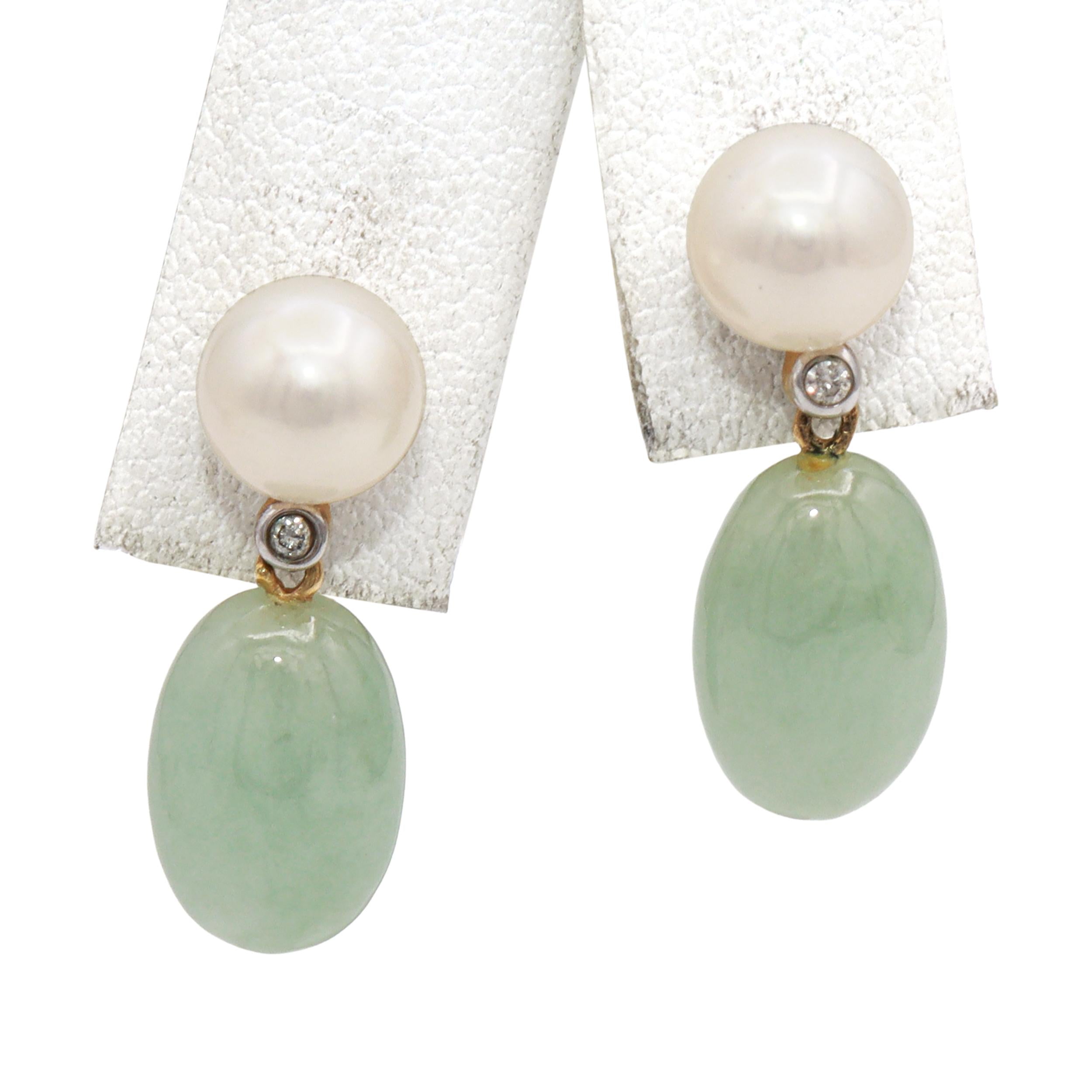 Vintage 14k Yellow Gold Jade Pearl Diamond Fu Symbol Pendant and Earring Set