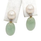 Vintage 14k Yellow Gold Jade Pearl Diamond Fu Symbol Pendant and Earring Set