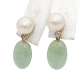 Vintage 14k Yellow Gold Jade Pearl Diamond Fu Symbol Pendant and Earring Set