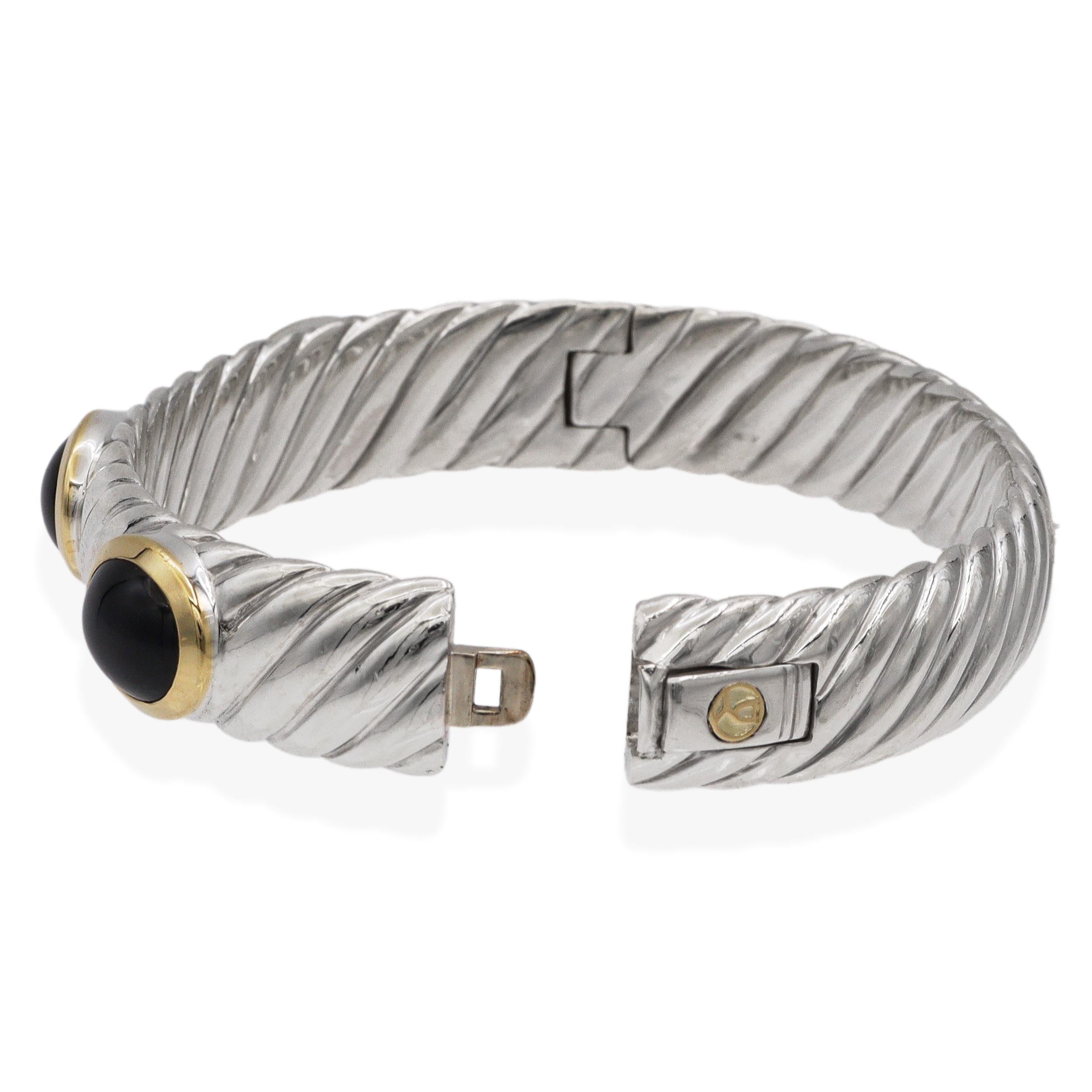David Yurman Sterling Silver & 18K Yellow Gold Black Onyx Cable Bangle Bracelet