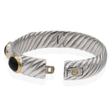 David Yurman Sterling Silver & 18K Yellow Gold Black Onyx Cable Bangle Bracelet