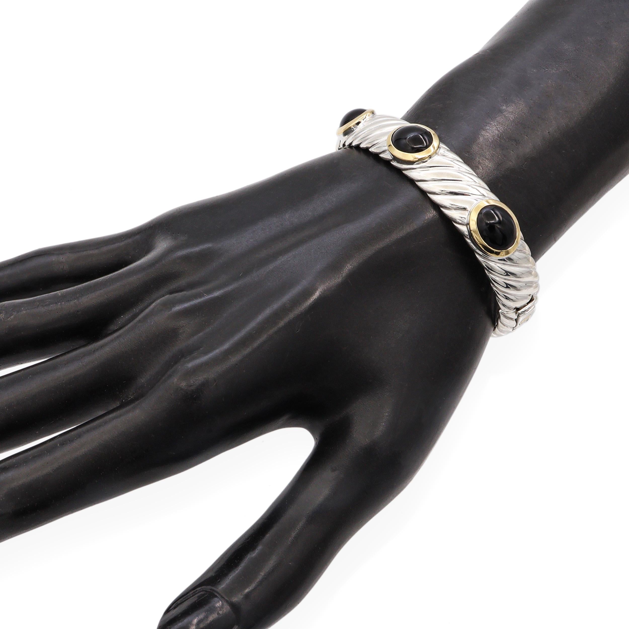 David Yurman Sterling Silver & 18K Yellow Gold Black Onyx Cable Bangle Bracelet
