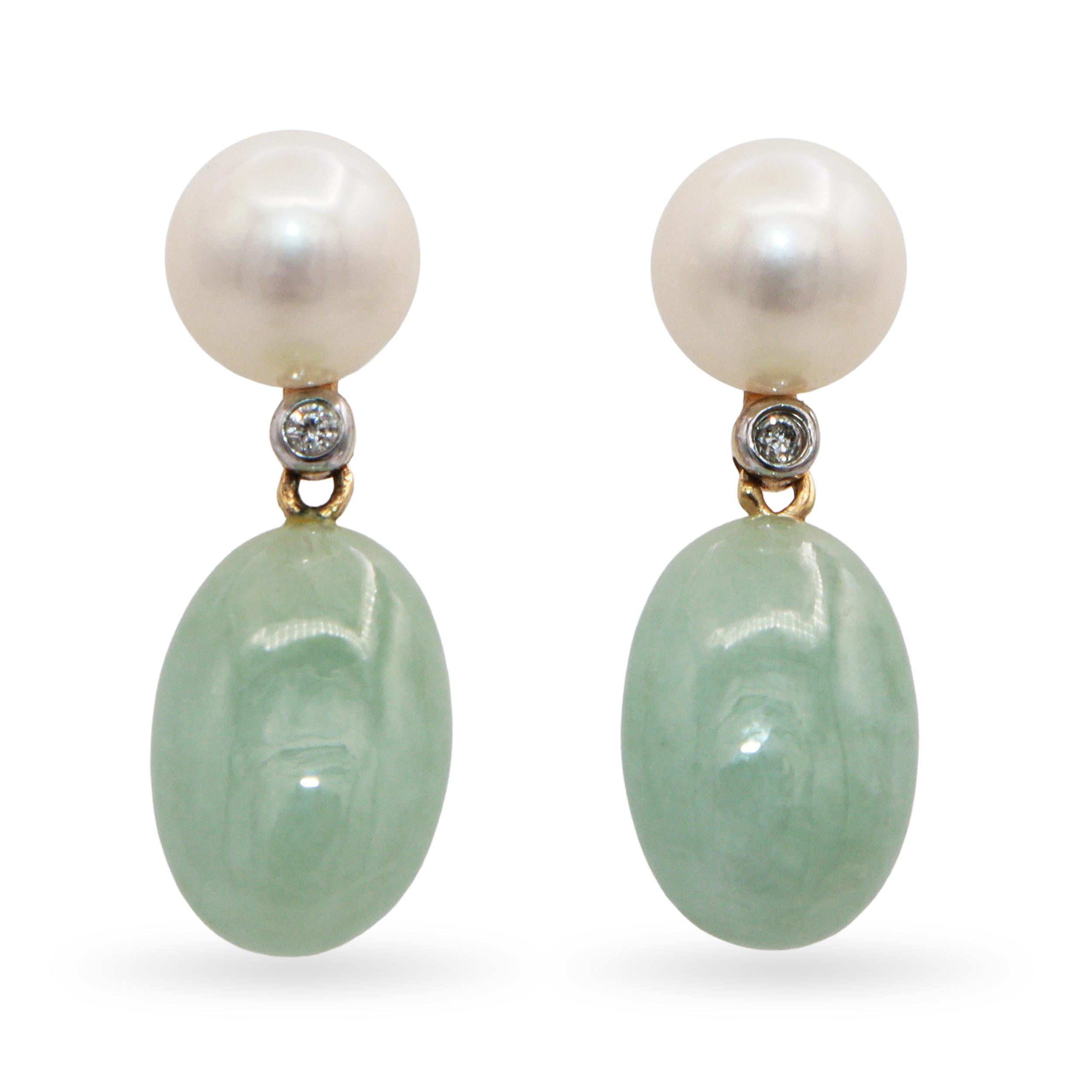 Vintage 14k Yellow Gold Jade Pearl Diamond Fu Symbol Pendant and Earring Set