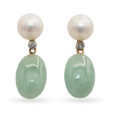 Vintage 14k Yellow Gold Jade Pearl Diamond Fu Symbol Pendant and Earring Set