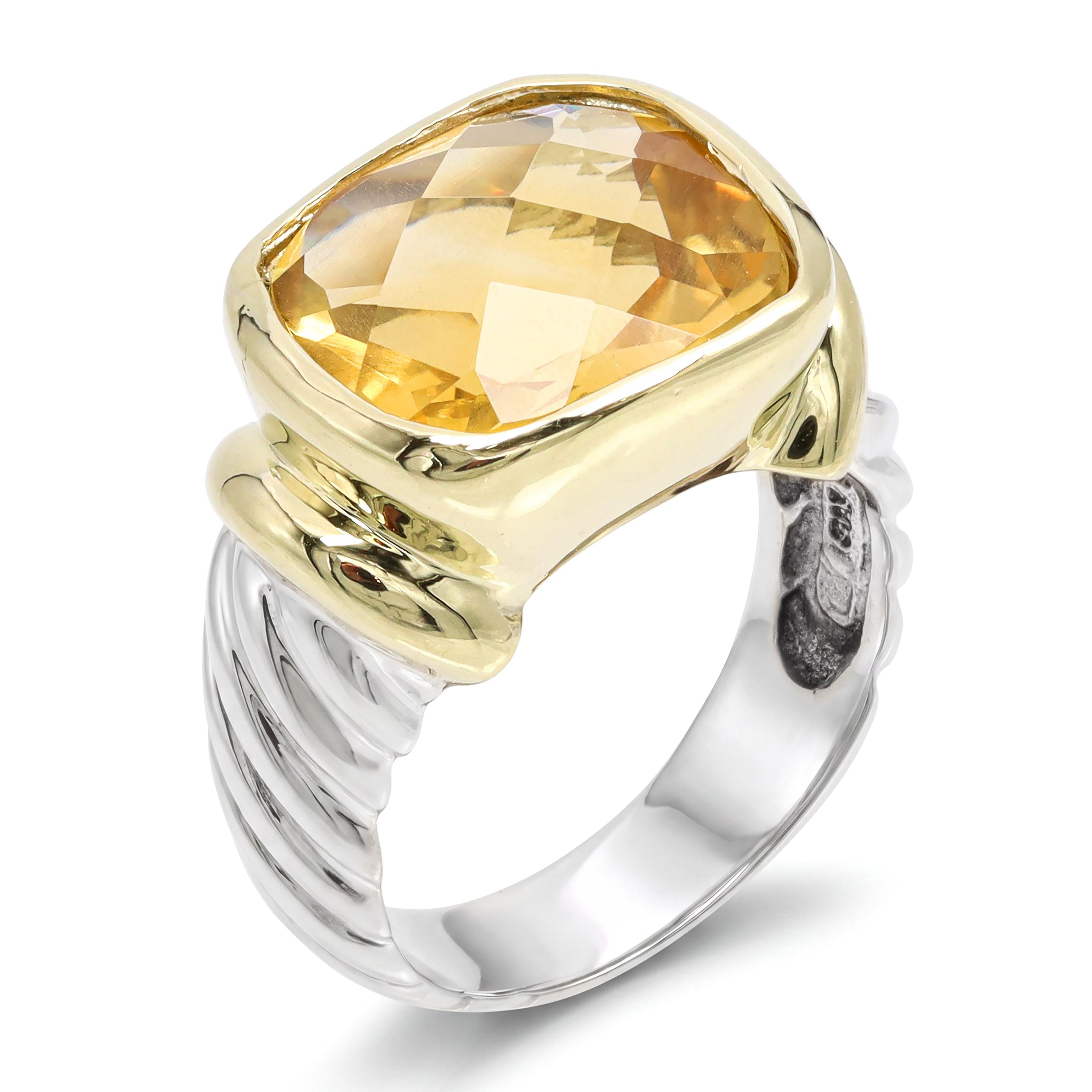 David Yurman Albion 14k Yellow Gold Sterling Silver Citrine Ring