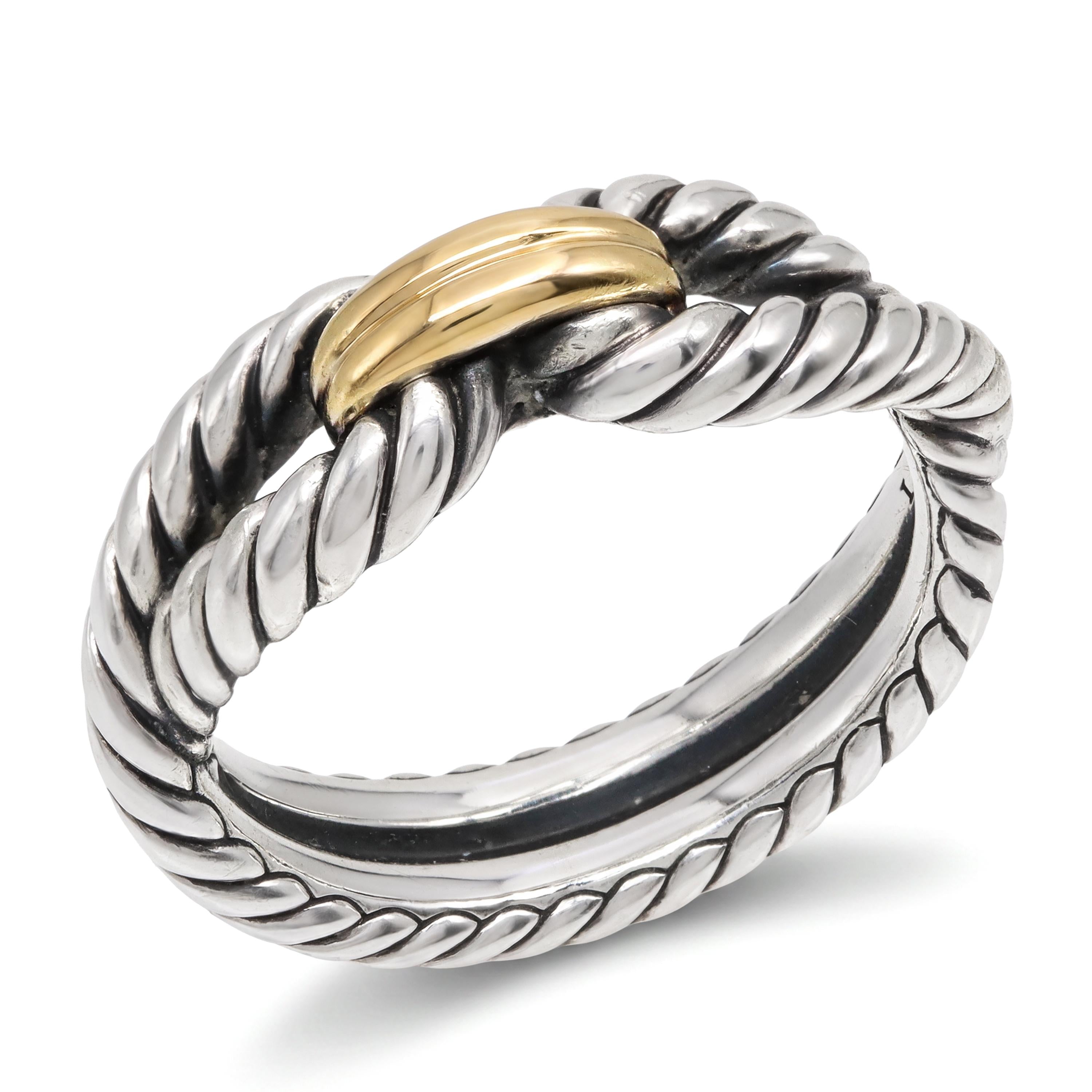 David Yurman Cable Loop Sterling Silver & 18k Yellow Gold Ring