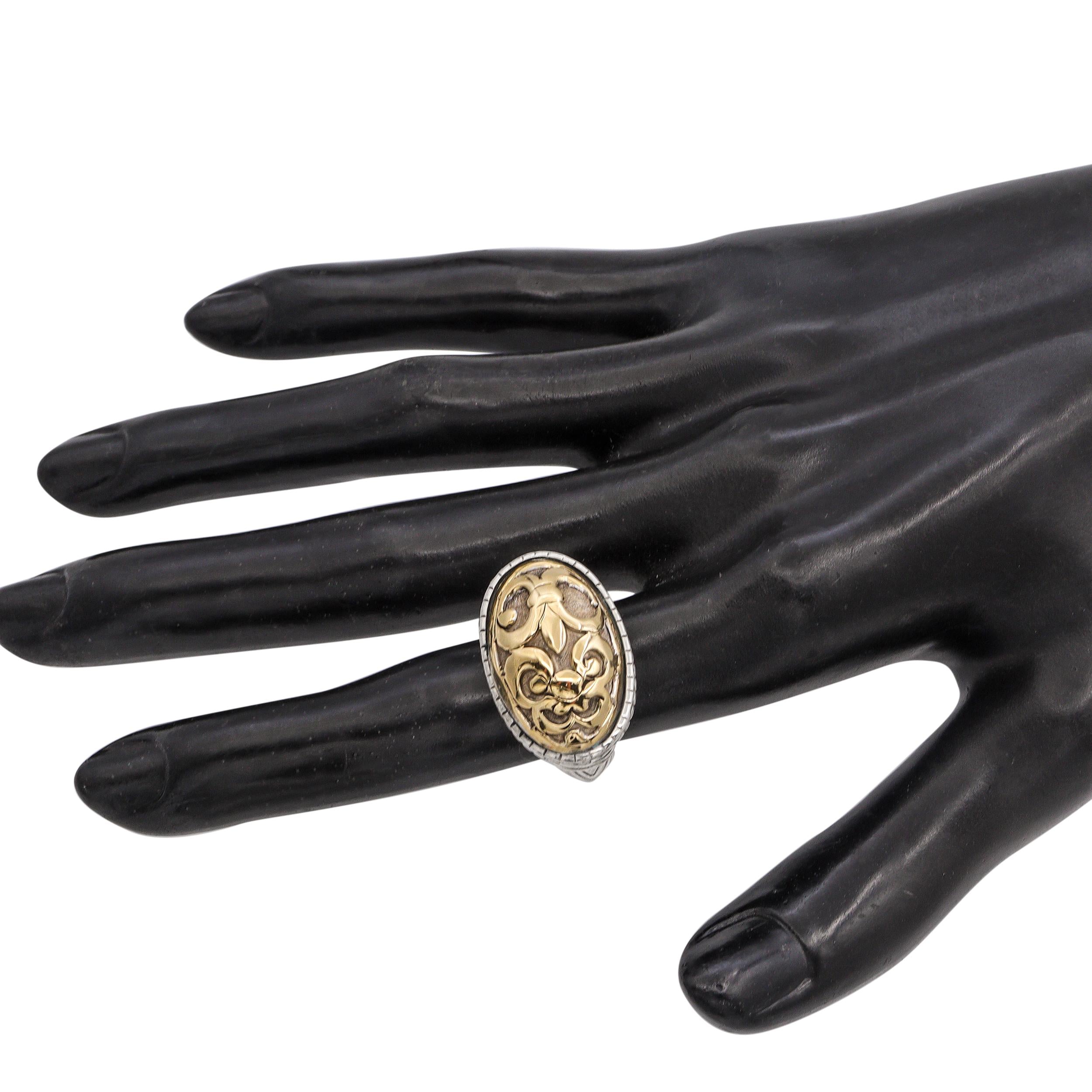 John Hardy Sterling Silver & 18K Yellow Gold Oval Floral Ring