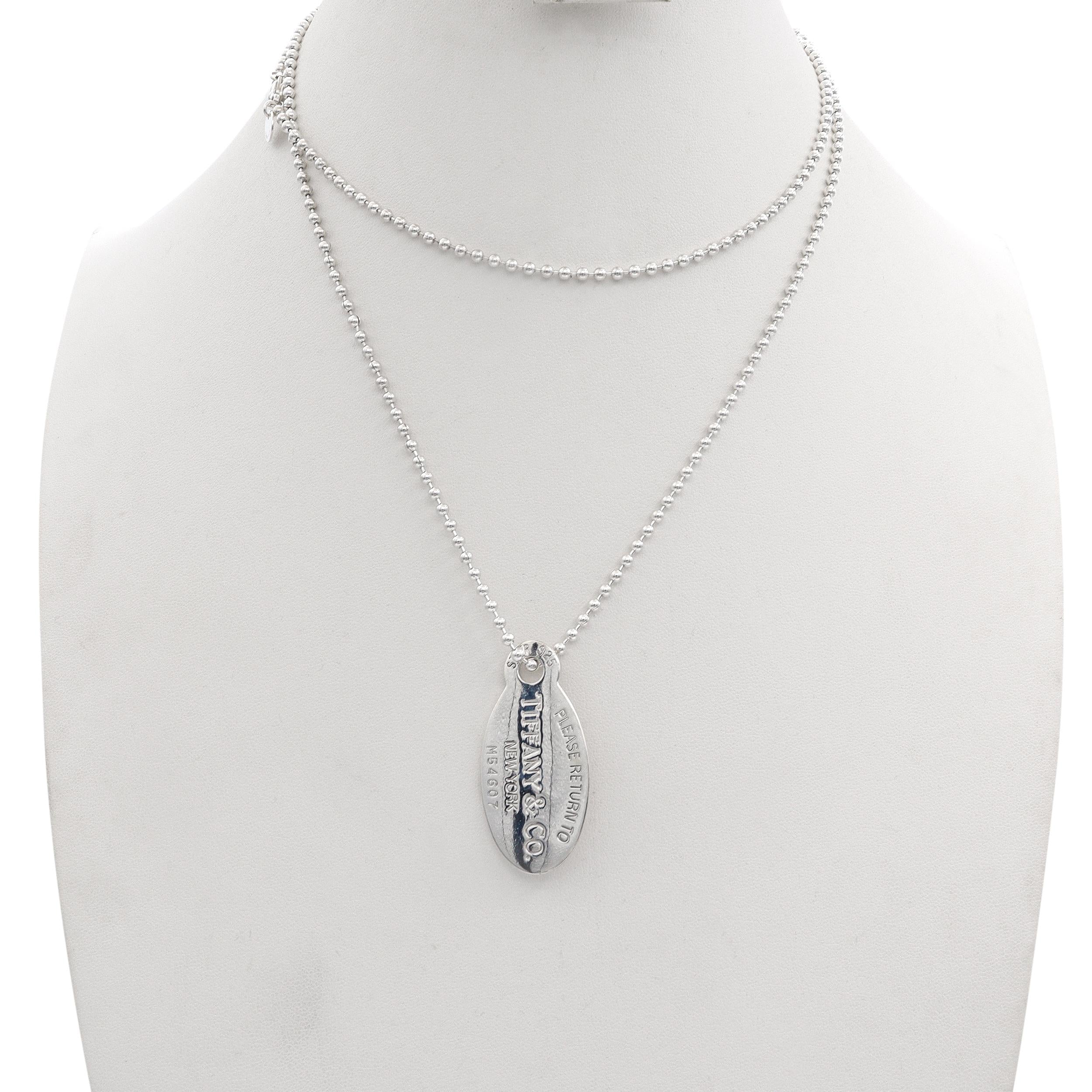 Tiffany & Co. Sterling Silver “Please Return To” Oval Tag Pendant Necklace