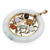 Vintage Yellow Gold Jade & Black Onyx Circular Pendant