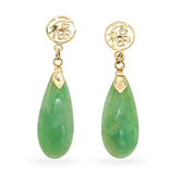 Vintage Yellow Gold Jade Good Fortune Drop Earrings