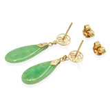 Vintage Yellow Gold Jade Good Fortune Drop Earrings
