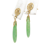 Vintage Yellow Gold Jade Good Fortune Drop Earrings