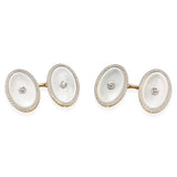 Art Deco 14k Yellow Gold Mother of Pearl & Diamond Double-Sided Cufflink
