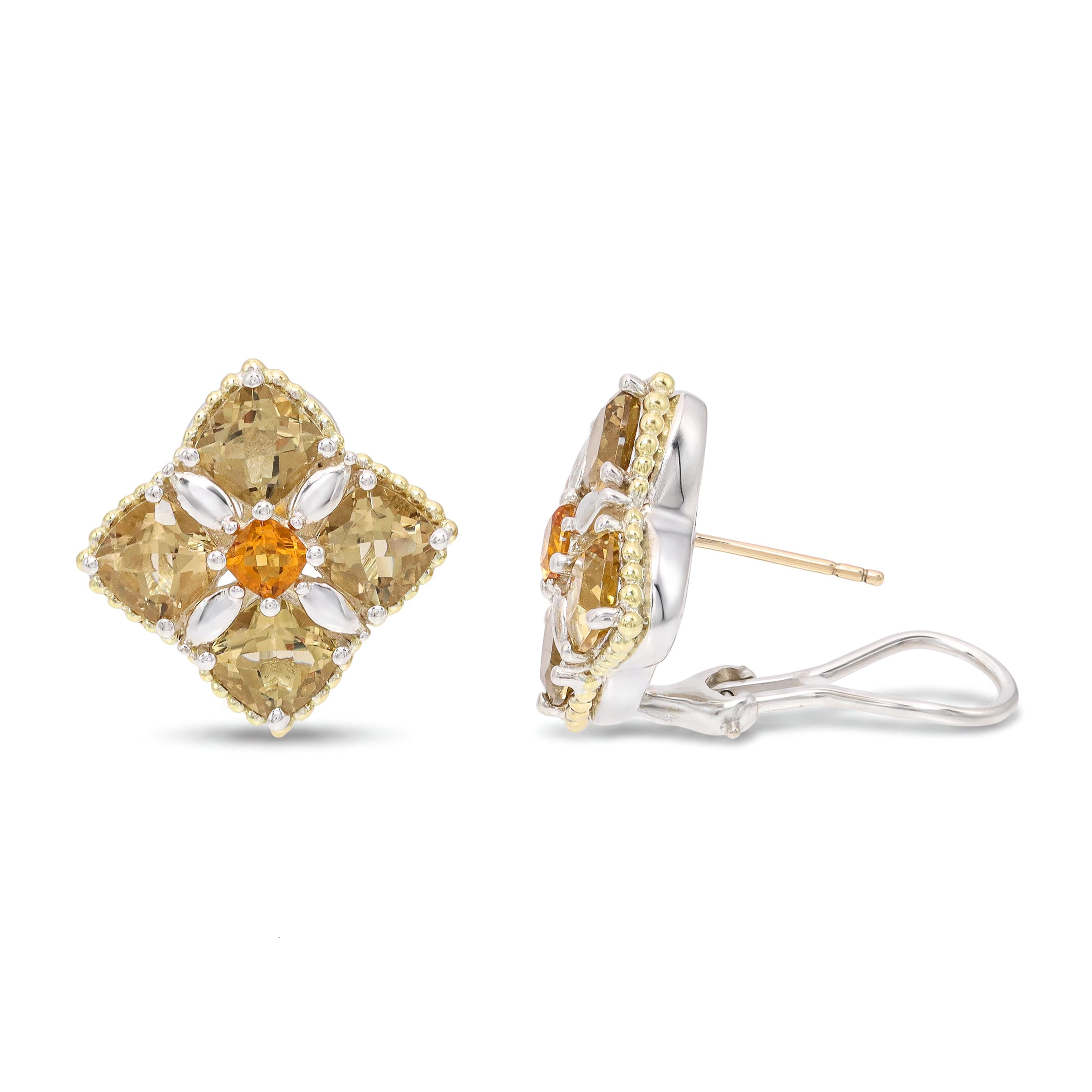 Lagos Caviar Sterling Silver & 18k Yellow Gold Citrine Cluster Earrings