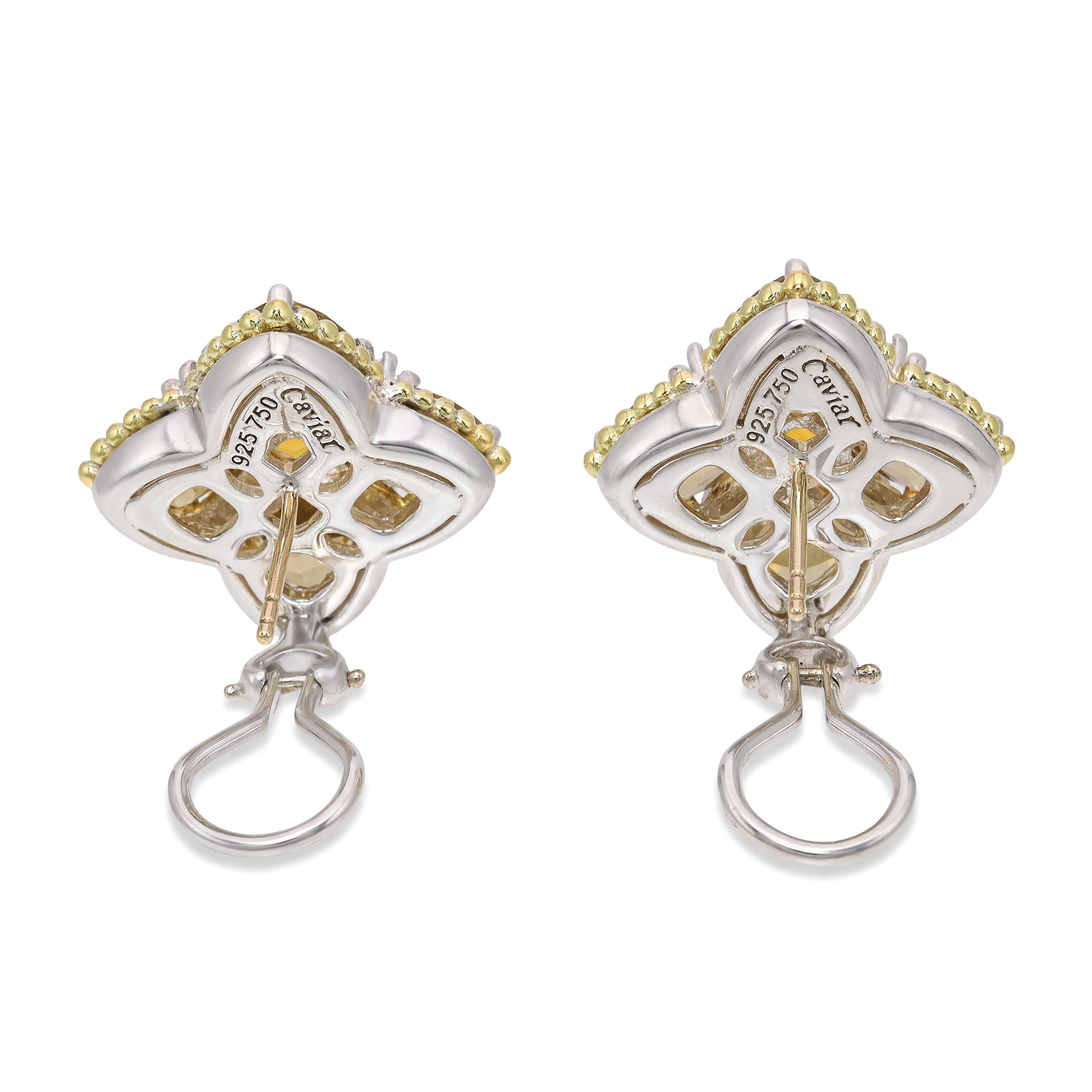 Lagos Caviar Sterling Silver & 18k Yellow Gold Citrine Cluster Earrings