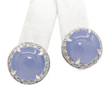 14k White Gold Lavender Chalcedony Cabochon & Diamond Halo Earrings