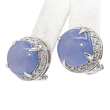 14k White Gold Lavender Chalcedony Cabochon & Diamond Halo Earrings