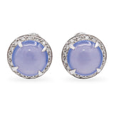 14k White Gold Lavender Chalcedony Cabochon & Diamond Halo Earrings