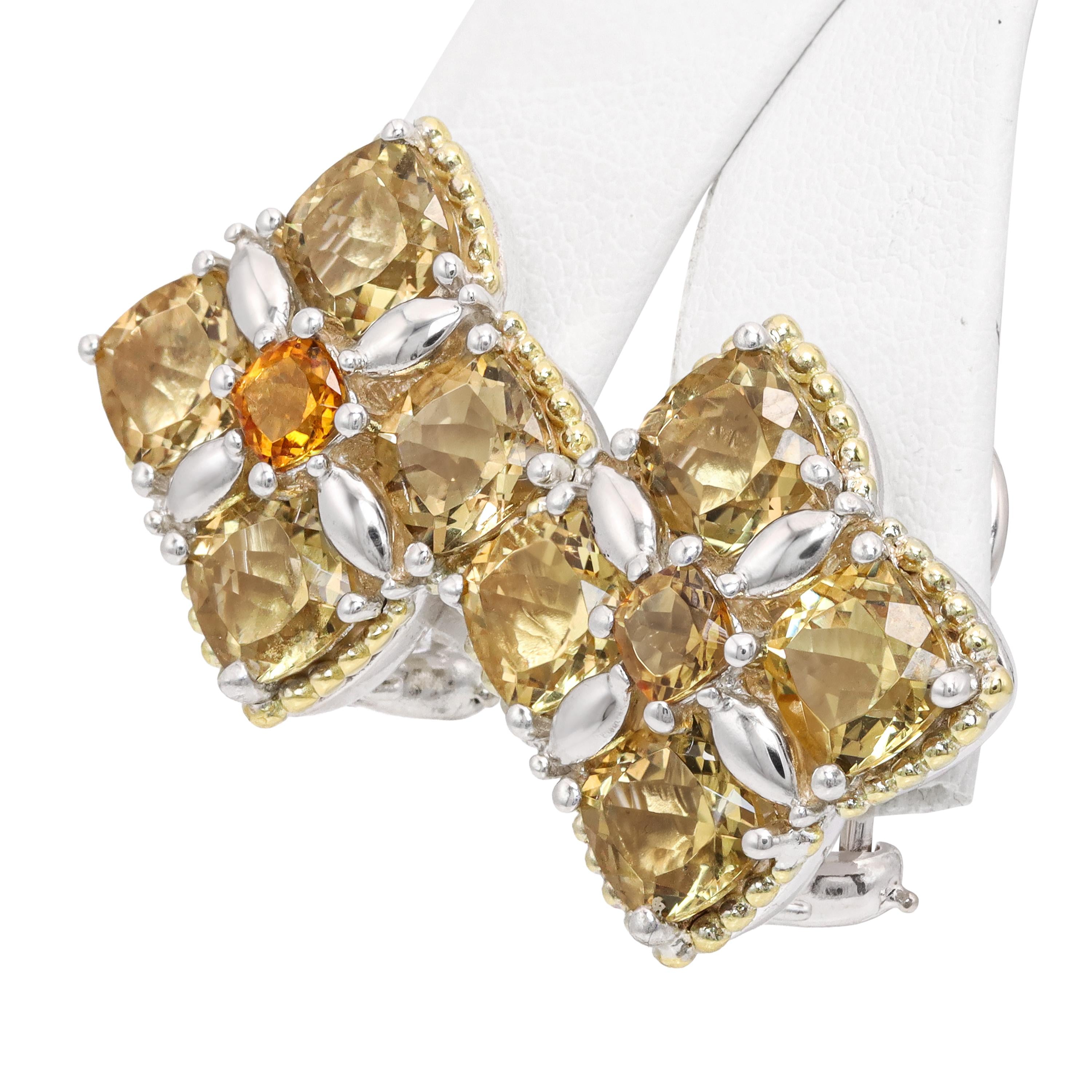 Lagos Caviar Sterling Silver & 18k Yellow Gold Citrine Cluster Earrings