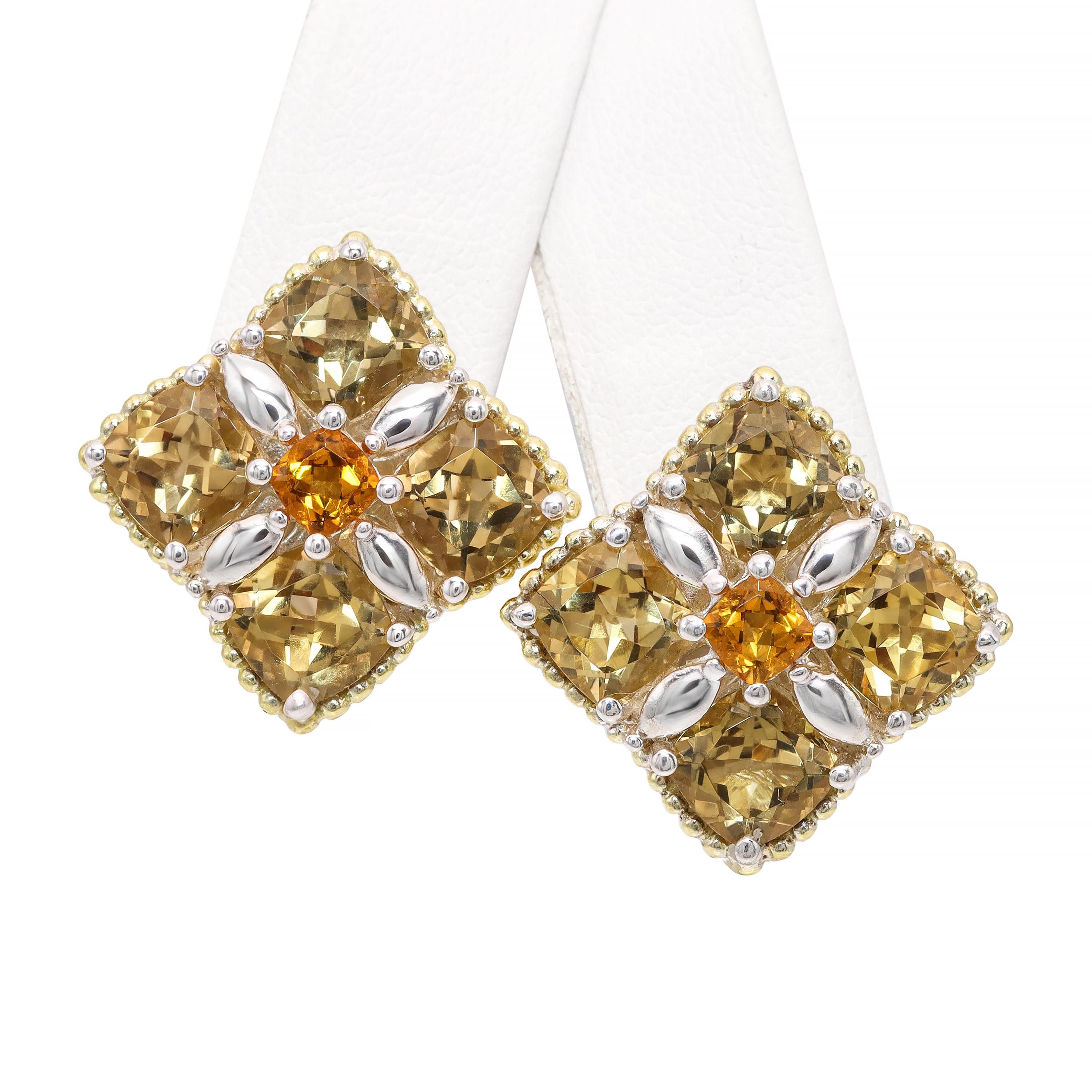 Lagos Caviar Sterling Silver & 18k Yellow Gold Citrine Cluster Earrings