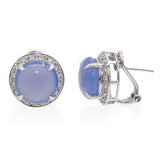 14k White Gold Lavender Chalcedony Cabochon & Diamond Halo Earrings