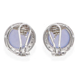 14k White Gold Lavender Chalcedony Cabochon & Diamond Halo Earrings