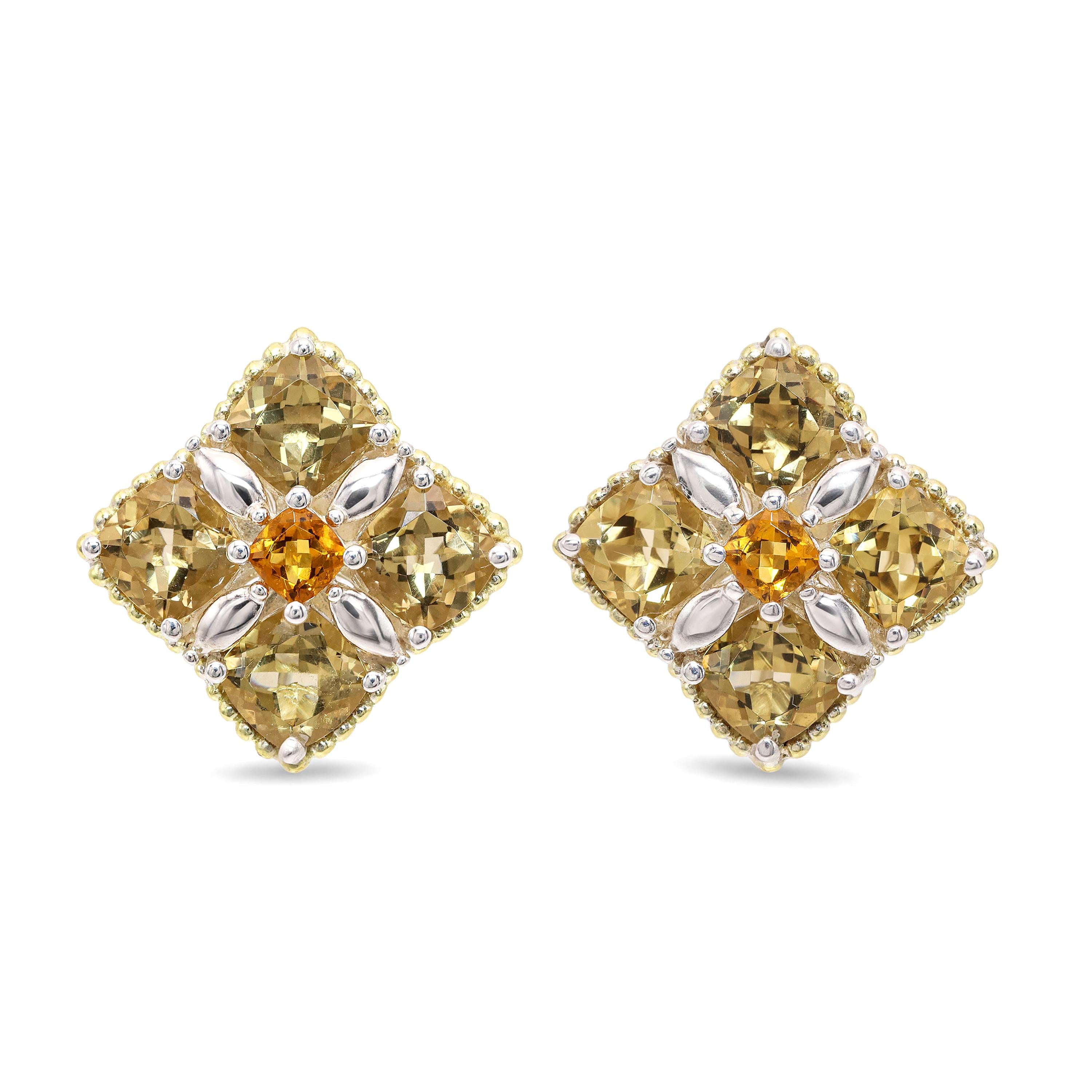 Lagos Caviar Sterling Silver & 18k Yellow Gold Citrine Cluster Earrings