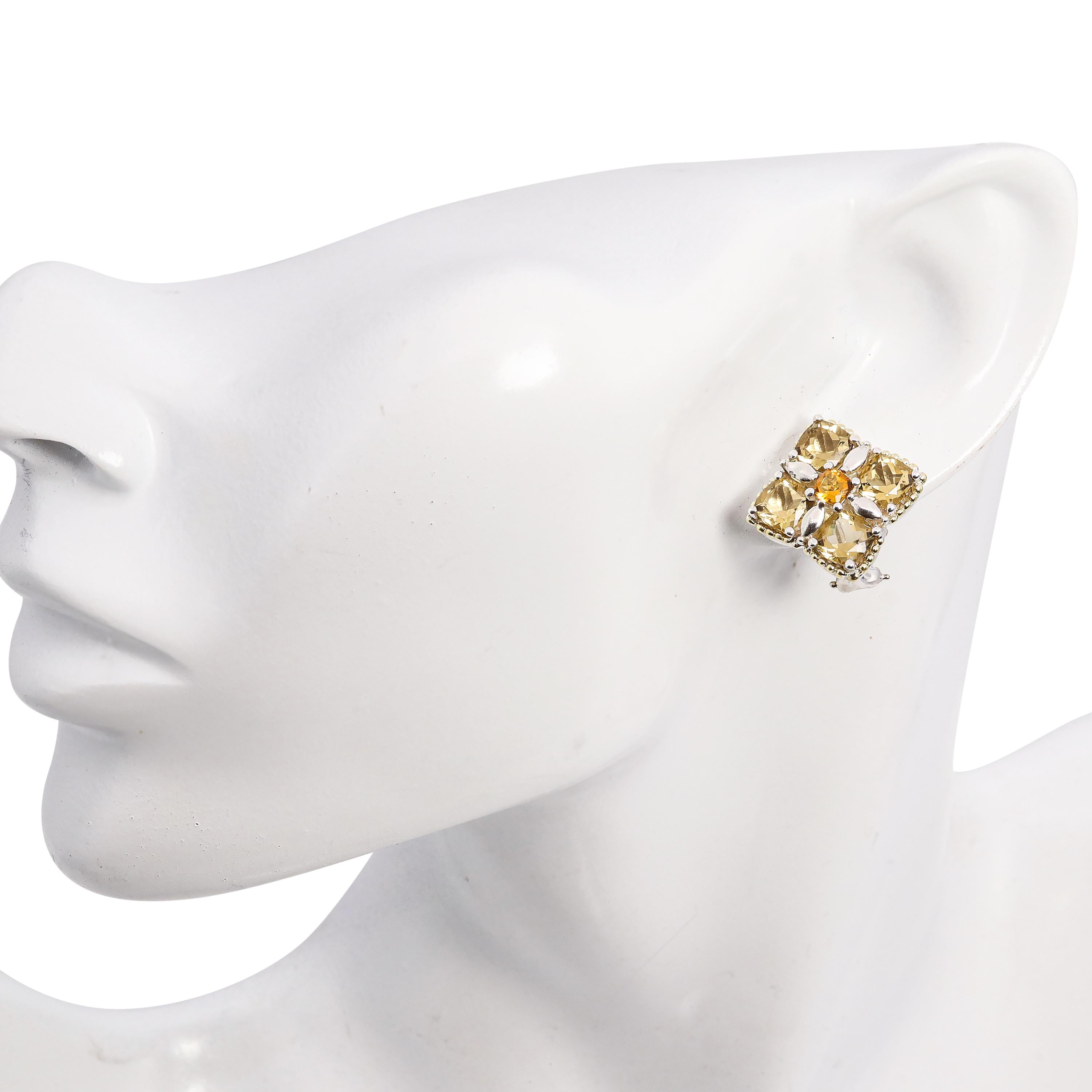 Lagos Caviar Sterling Silver & 18k Yellow Gold Citrine Cluster Earrings