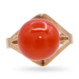 Vintage Yellow Gold Red Coral Ring & Earrings Set