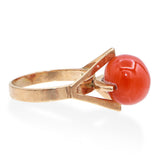 Vintage Yellow Gold Red Coral Ring & Earrings Set