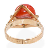 Vintage Yellow Gold Red Coral Ring & Earrings Set