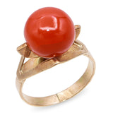 Vintage Yellow Gold Red Coral Ring & Earrings Set