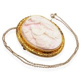 Antique 19k Yellow Gold Carved Pink Conch Cameo Brooch