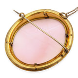 Antique 19k Yellow Gold Carved Pink Conch Cameo Brooch