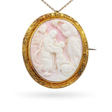 Antique 19k Yellow Gold Carved Pink Conch Cameo Brooch