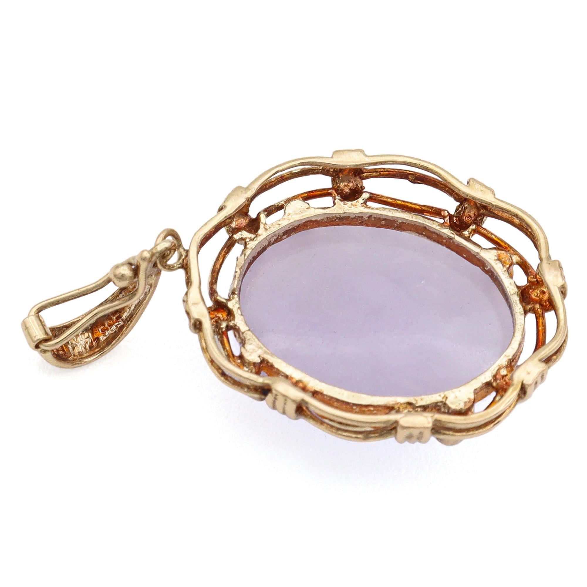 Vintage 14K Yellow Gold Lavender Jade Pendant Enhancer