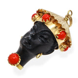 Vintage Corletto 18k Yellow Gold & Red Coral Italian Blackamoor Pendant