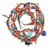Sterling Silver Coral Turquoise Lapis Lazuli Multi-Strand Charm Necklace