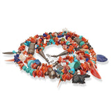 Sterling Silver Coral Turquoise Lapis Lazuli Multi-Strand Charm Necklace