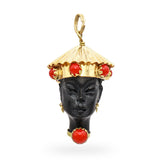 Vintage Corletto 18k Yellow Gold & Red Coral Italian Blackamoor Pendant
