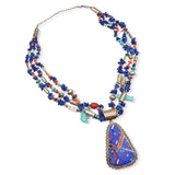 Daniel Coriz Sterling Silver Lapis Turquoise Coral Multi-Stone Necklace