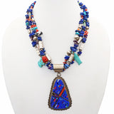 Daniel Coriz Sterling Silver Lapis Turquoise Coral Multi-Stone Necklace